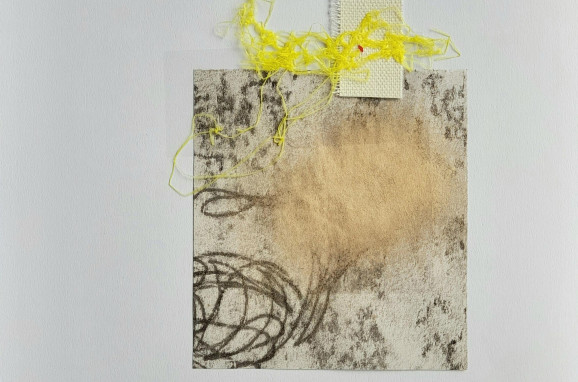51. Untitled Fragement sketch Maelisa Lennon 2022 gathered materials mono print spray paint paper 30x21