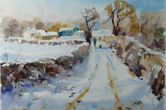 57. Walking the Dog in the Snow 2023 Mary Mc Ateer Watercolour