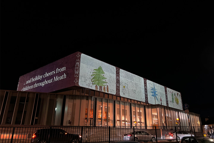 Image saying Project your drawings on the Solstice building this Christmas!