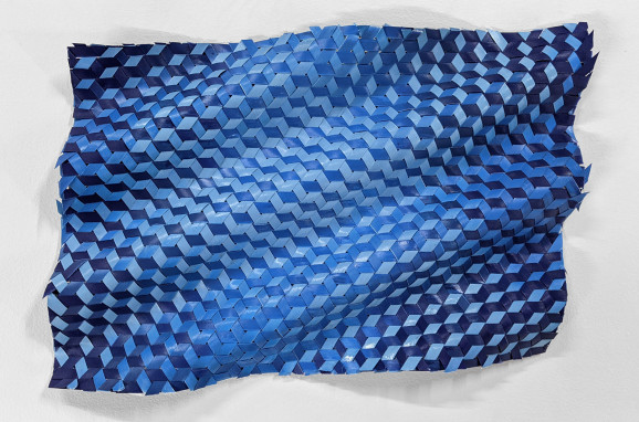Grace McMurray, We aren't on the same wavelength, 2022, acrylic paint, satin ribbon, polycarbonate, 32x49x4cm