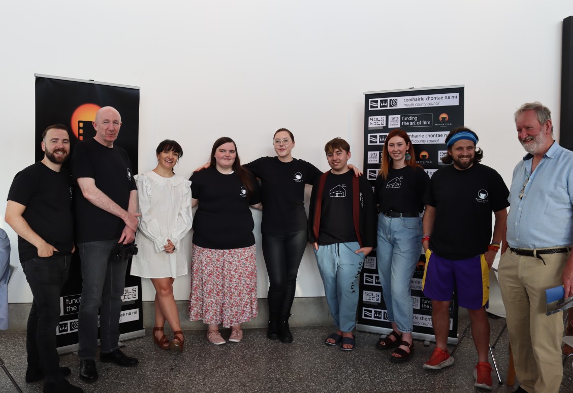Members of the Meath Film Collective: Paul Whelan, Mick Jordan, Siún O Connor, Kathy Cooke, Aoife Lalor, Lucais Hill, Ellen Cassidy, Jonny Farrelly & Arthur Lappin at the Meath Film Festival Launch in Solstice Arts Centre. Photo courtesy of Paul Whelan.